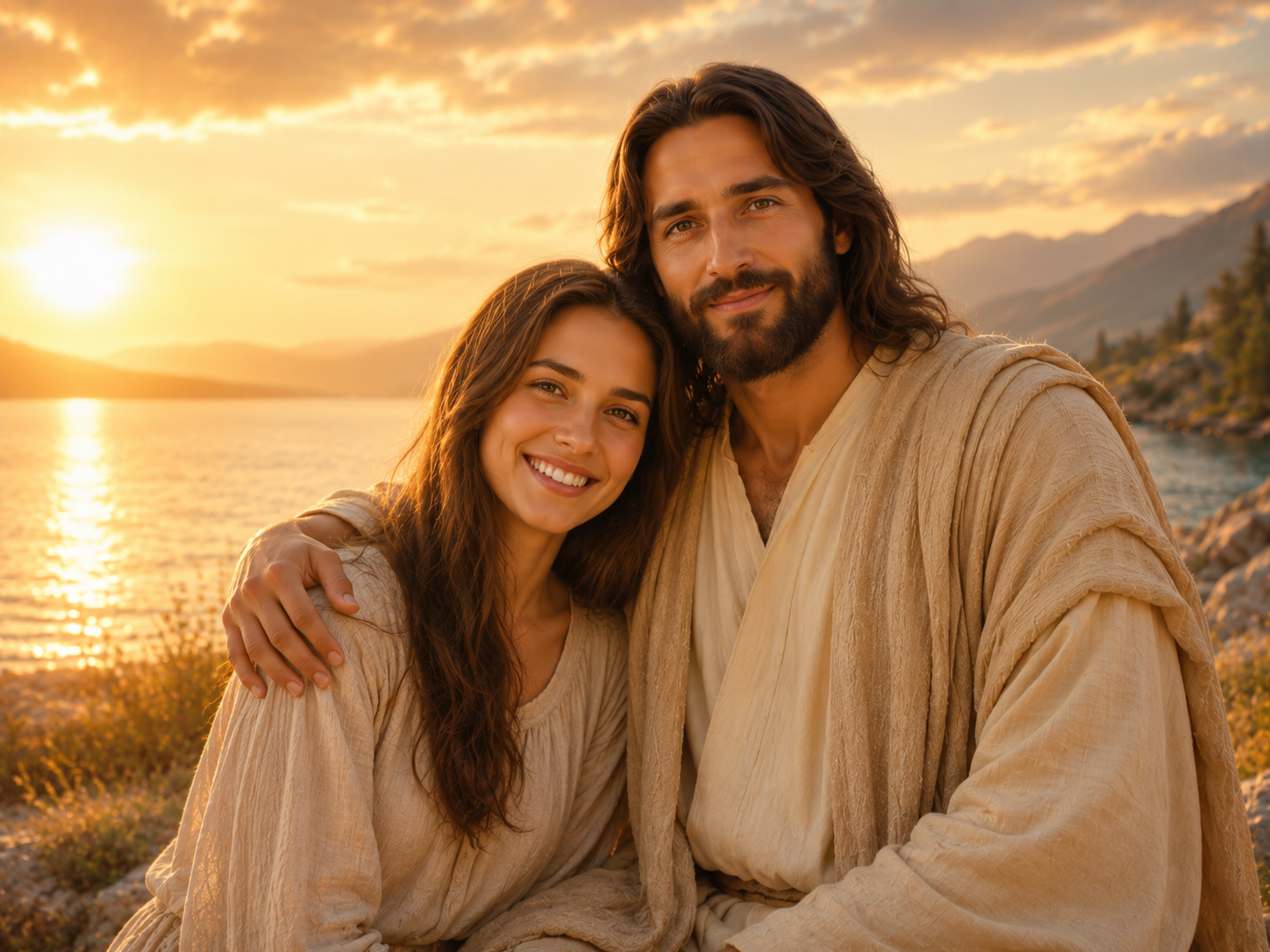 Artistic depiction of Jesus accompanying a couple